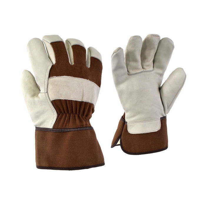 Gants de cuir imperméables, doublés au mouton synthé. (Rayé)