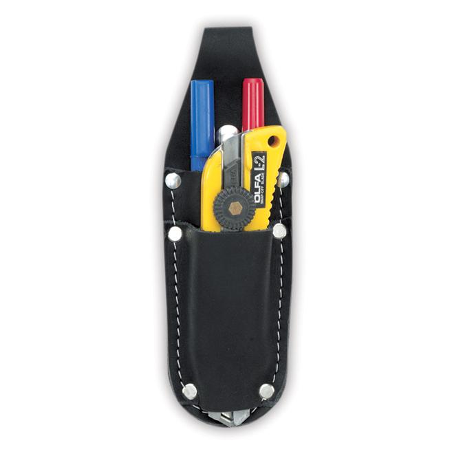 Porte-crayon et couteau à lame rétractable en cuir noir