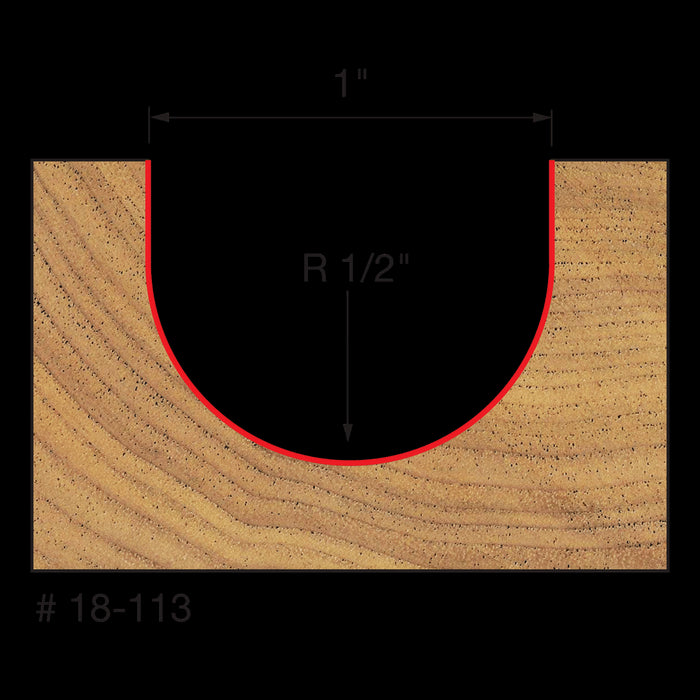 Mèche à bout rond, rayon 1/2", (1"x3/4") à tige 1/4"