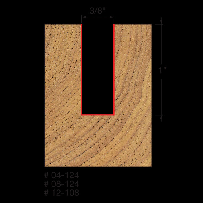 Mèche droite à 2-cannelures (3/8"x1") à tige 1/4"