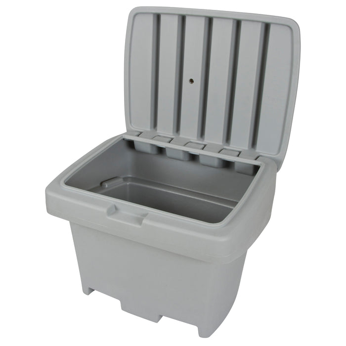 Conteneur robuste gris, pour sel et sable.