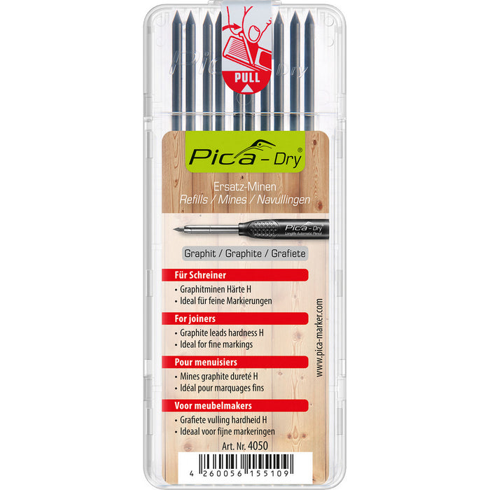 Crayon Pica-Dry® avec 8 mines de menuisier, graphite H