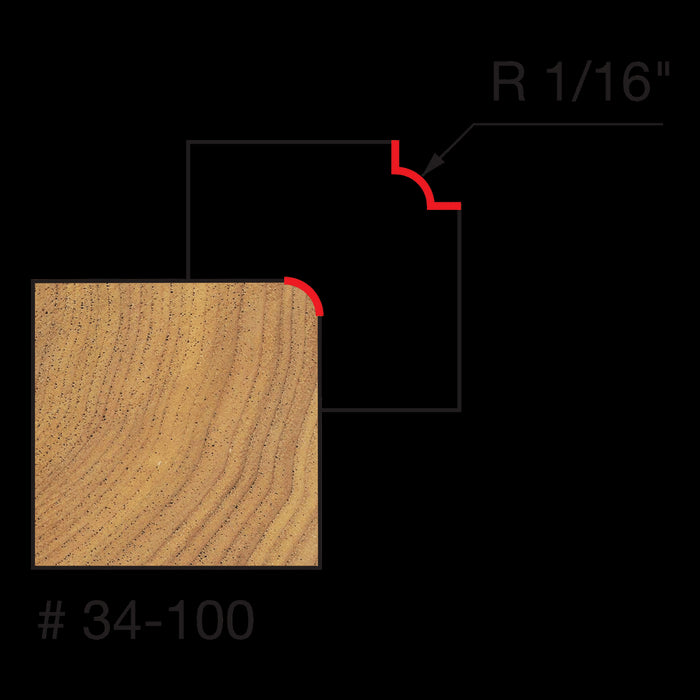 Mèche à arrondi convexe 1/16" (5/8"x1/2") à tige 1/4"