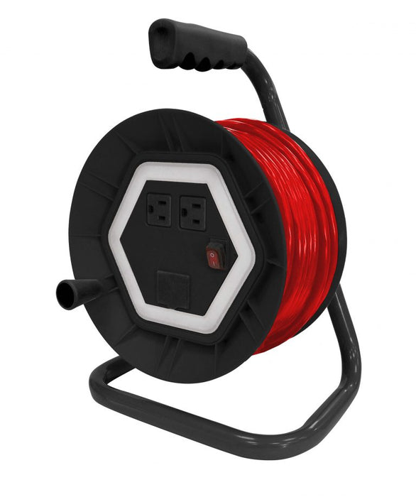 Rallonge 14/3 de 25' sur dévidoir à 4 prises avec lampe intégrée