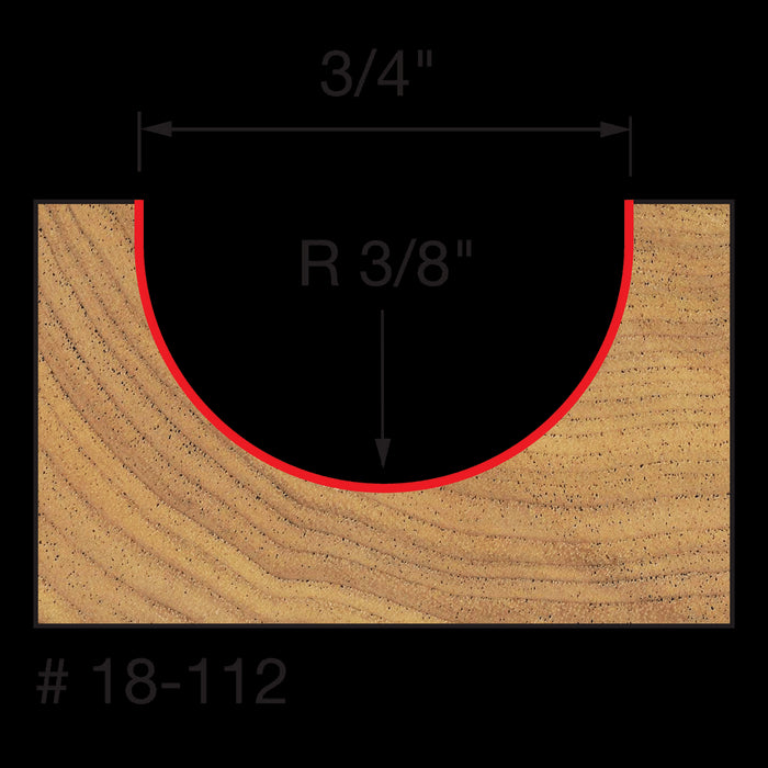 Mèche à bout rond, rayon 3/8", (3/4"x7/16") à tige 1/4"