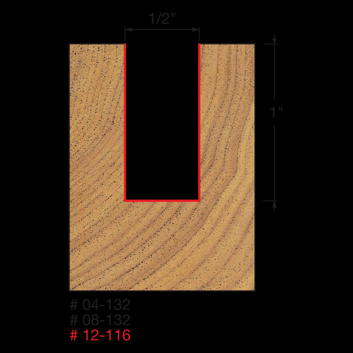 Mèche droite à 2-cannelures (1/2"x1") à tige 1/4"