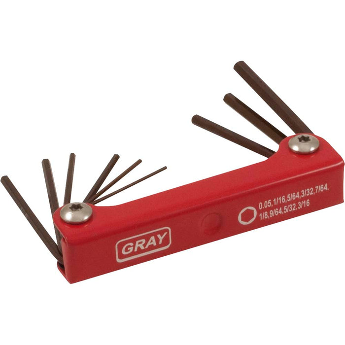 Jeu 9 clés hex. pliantes courtes (0.05"-3/16")