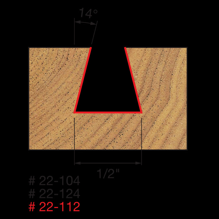 Mèche à queue d'aronde 14° (1/2"x1/2"x2-5/8") à tige 1/4"