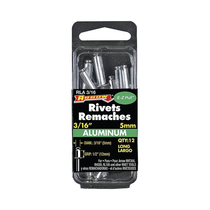 Rivet long en aluminium 3/16" X 1/2" - Paquet de 12
