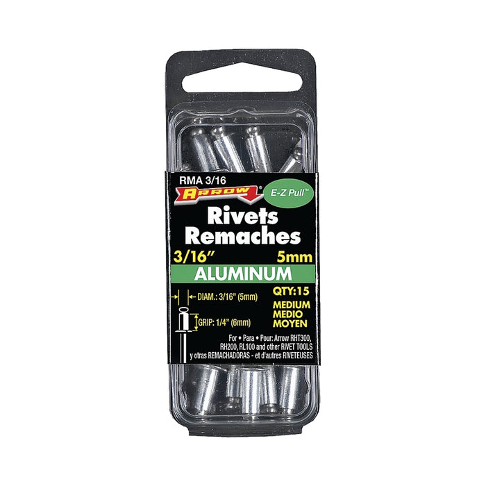 Rivet moyen en aluminium 3/16" X 1/4" - Paquet de 15