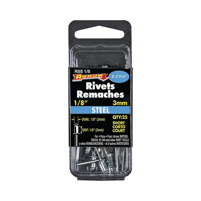 Rivet court en acier 1/8" X 1/8" - Paquet de 25