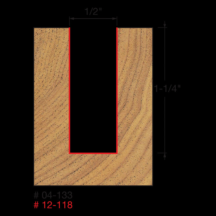 Mèche droite à 2-cannelures (1/2"x1-1/4") à tige 1/2"