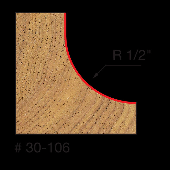 Mèche à gorge, rayon 1/2", (1-1/2"x1/2") à tige 1/4"