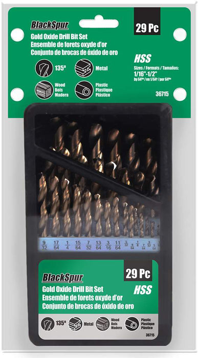 Ens. 29 forets en oxyde doré (1/16" à 1/2")