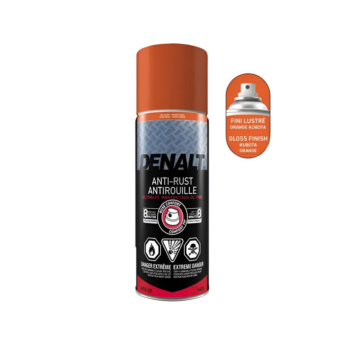 Peinture antirouille aérosol - Denalt - Orange Kubota - Fini lustré - 340 g