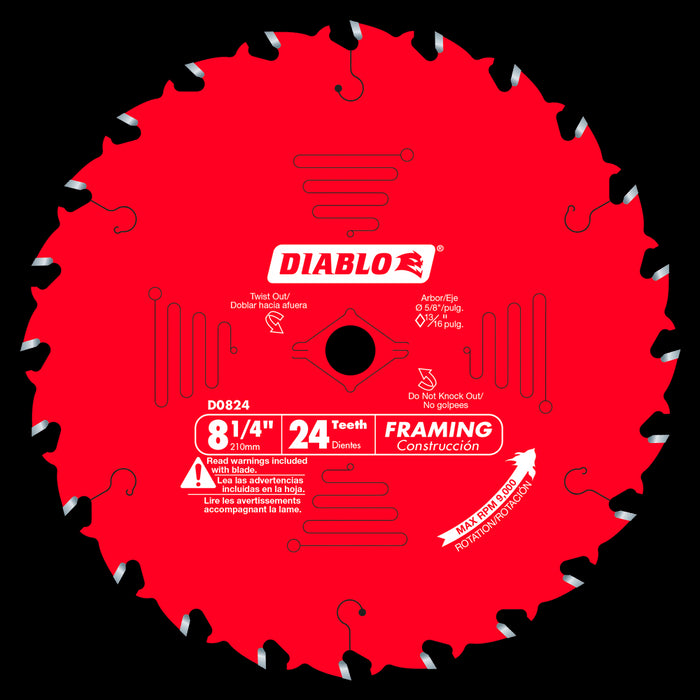 Lame au carbure, à charpente (8-1/4"x24 dents)