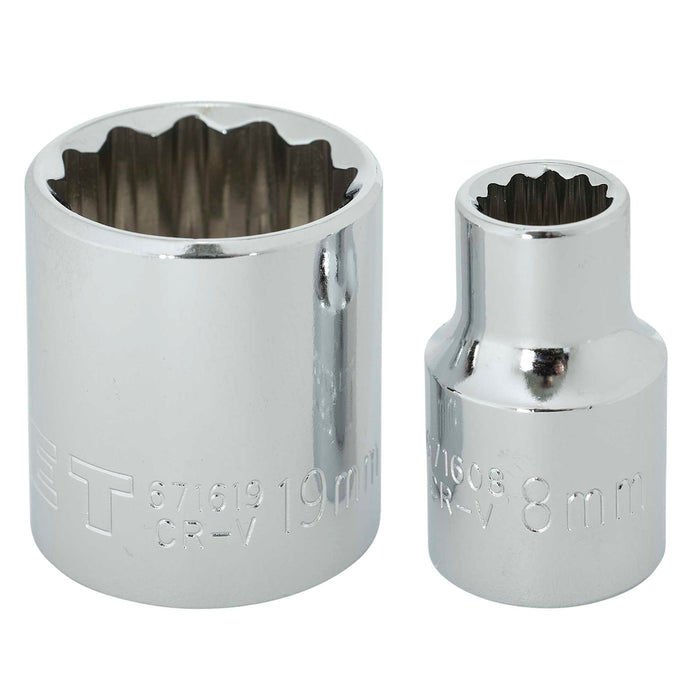 Ensemble de 12 douilles métriques à 12 pans, prise 3/8"