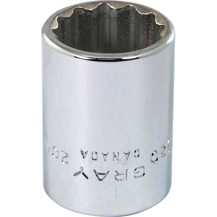 Douille chromée régulière à prise 1/2" (12 pans x 20 mm)