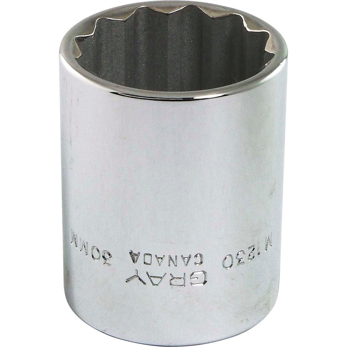 Douille chromée régulière à prise 1/2" (12 pans x 30 mm)