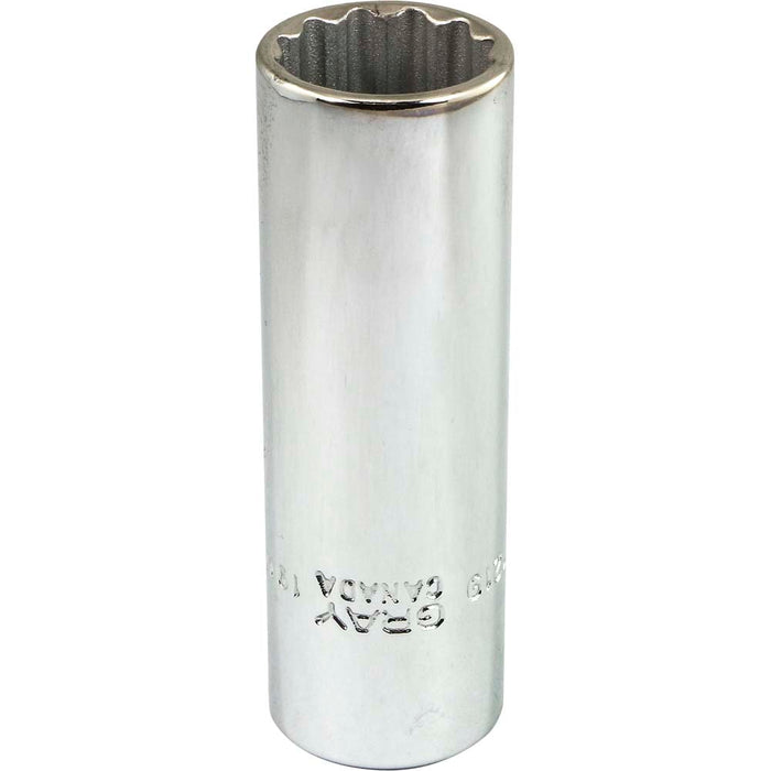 Douille chromée longue à prise 1/2" (12 pans x 19 mm)