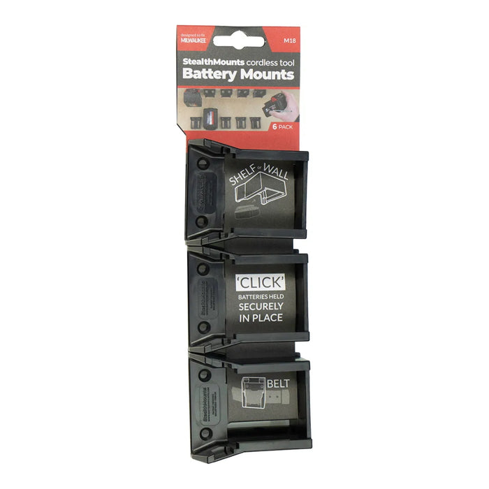 Ens. 6 supports muraux pour batterie Milwaukee - Noir