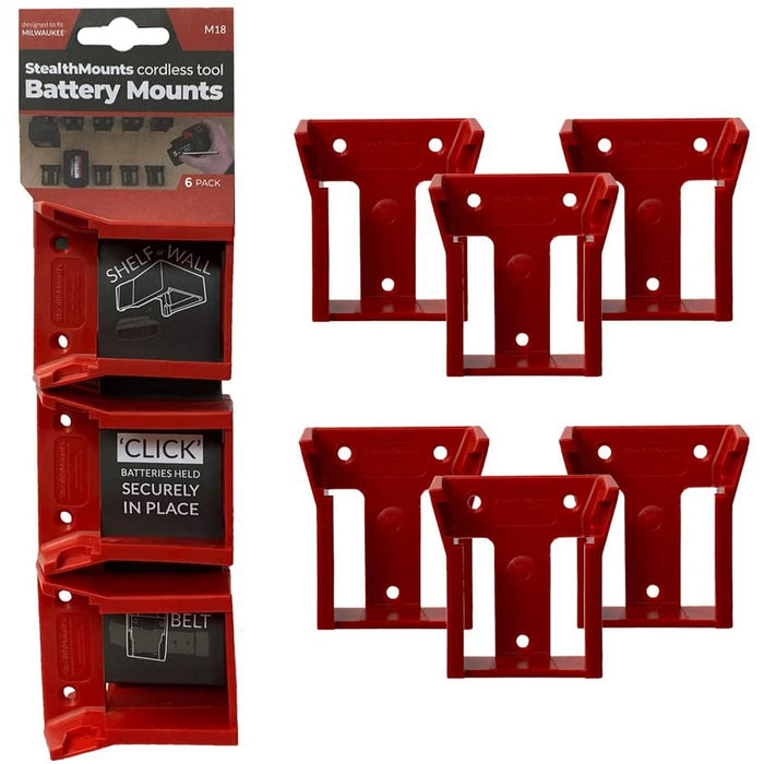 Ens. 6 supports muraux pour batterie Milwaukee - Rouge