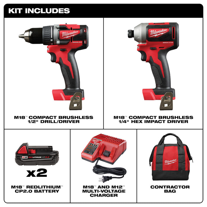 Ens. Perceuse-visseuse 1/2" Milwaukee® M18™ avec 2 batteries