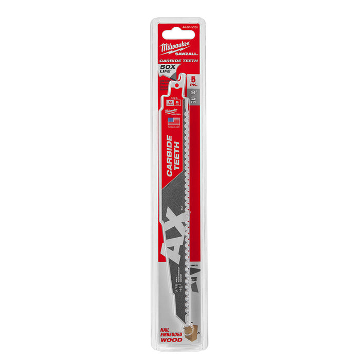 Ensemble de 5 lames Sawzall AX 9" à dents de carbure pour le bois