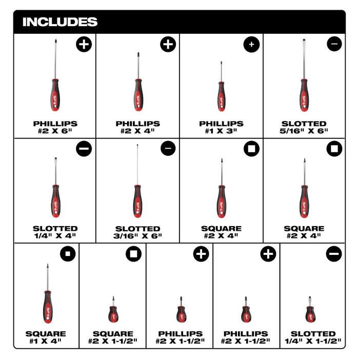 Ensemble de 13 tournevis avec manches à 3 lobes