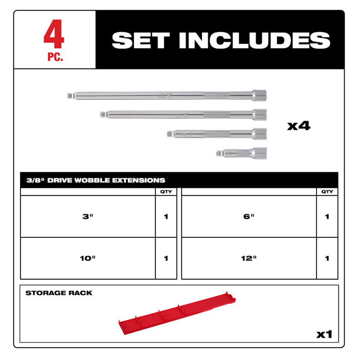 Ensemble de 4 rallonges articulées à prise 3/8"