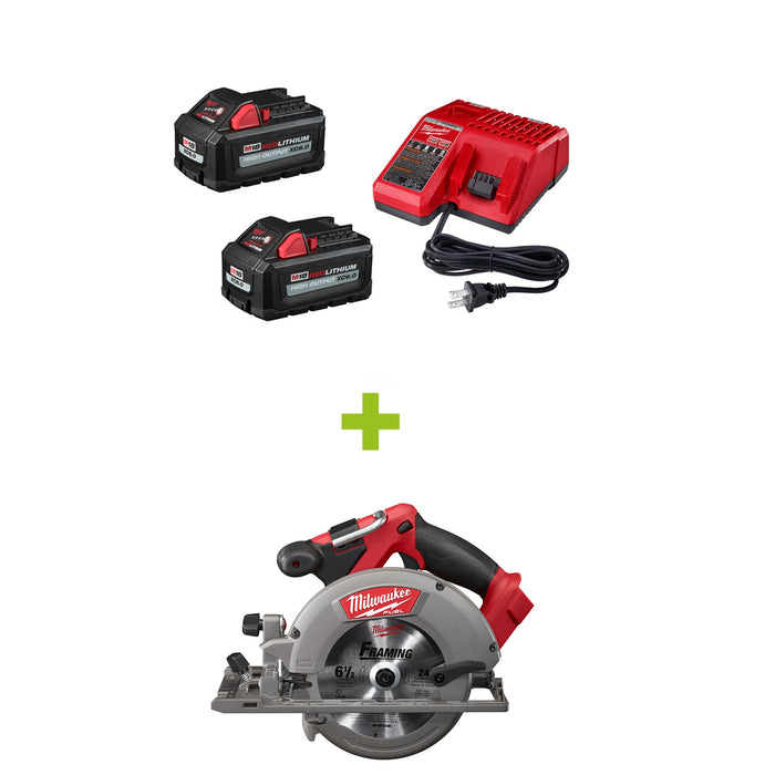 Ens. Chargeur et 2 batteries M18™ XC6.0 + scie circulaire - Milwaukee