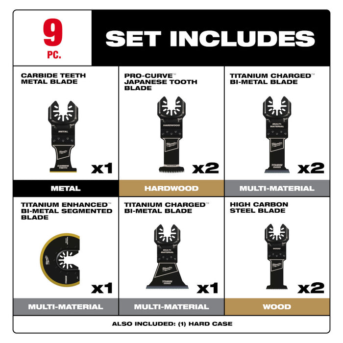 Ensemble de 9 lames pour outil oscillant