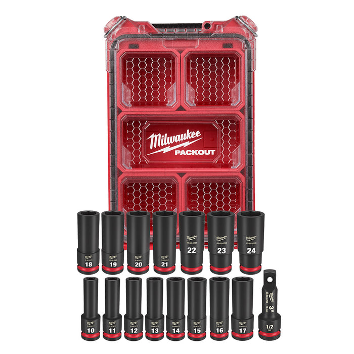 Ensemble de 16 douilles Packout à prise 1/2" - Métrique