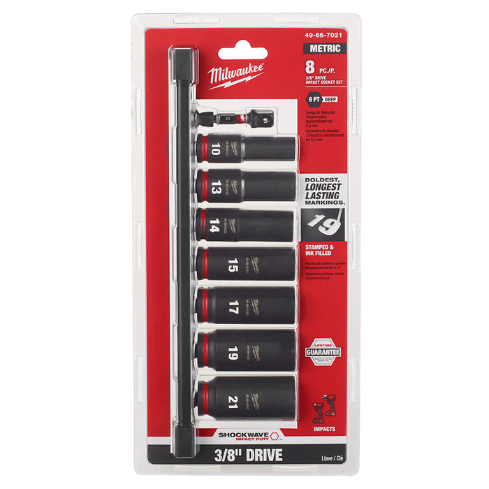 Ensemble de 8 douilles à chocs longues à prise 3/8" (métrique)