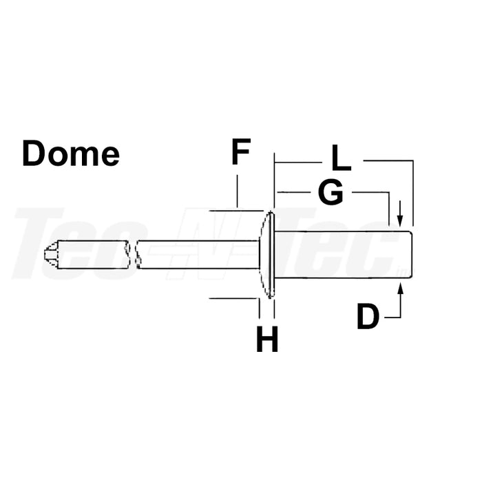Rivet étanche en aluminium 3/16" X 1/2" - Paquet de 100