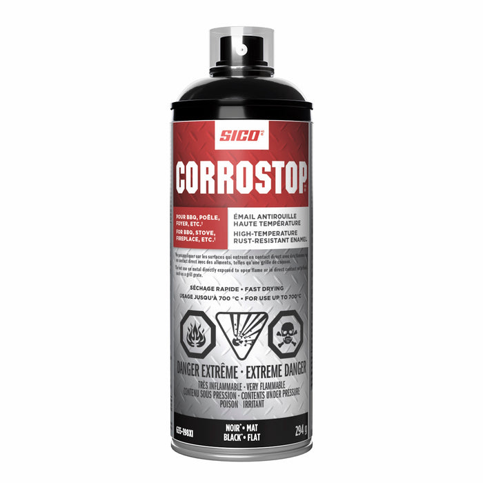 Peinture antirouille en aérosol haute température - Corrostop - Noir - Fini mat - 294 g