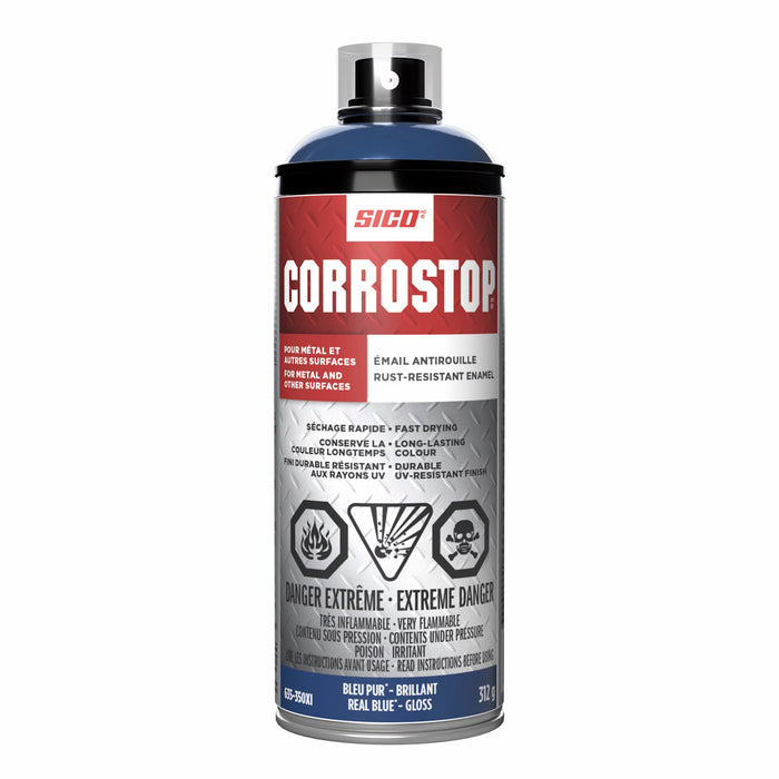 Peinture antirouille en aérosol - Corrostop - Bleu pur - Fini lustré - 312 g