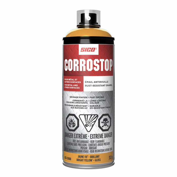 Peinture antirouille en aérosol - Corrostop - Jaune vif - Fini lustré - 312 g