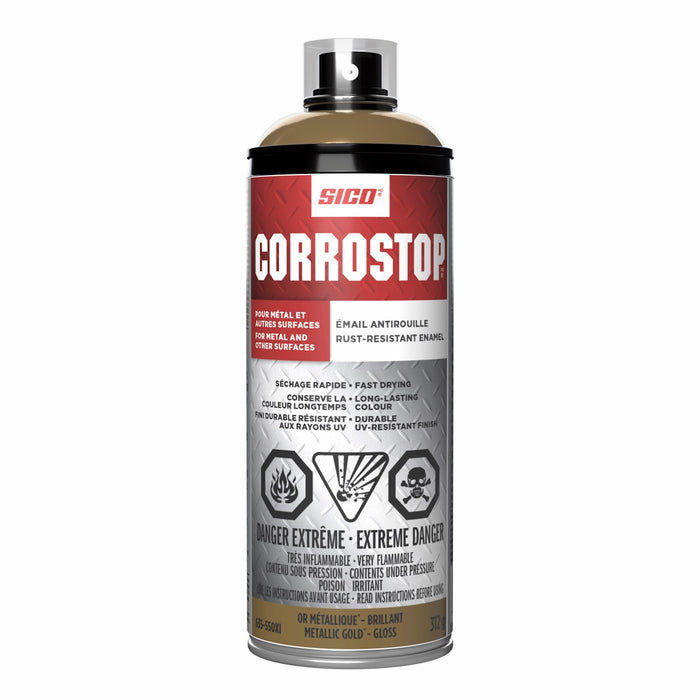 Peinture antirouille en aérosol - Corrostop - Or métallique - Fini lustré - 312 g