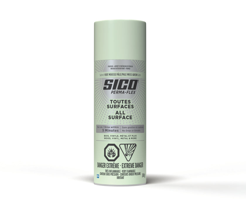 Peinture toute surface Permaflex en aérosol - Int./Ext. - Vert mousse pâle - Fini satiné - 340 g - SICO