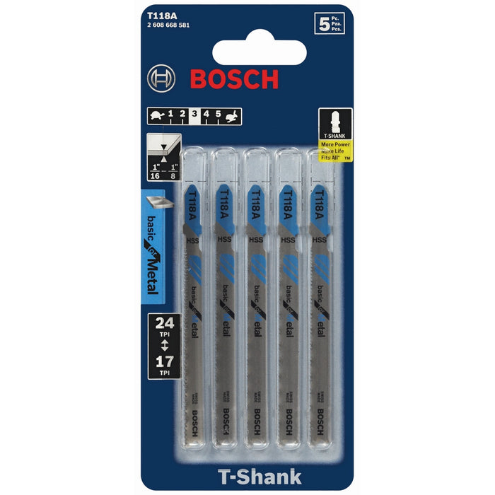 Pqt. 5 lames Basic à métal, en «T» (3-5/8"x17-24dpp)