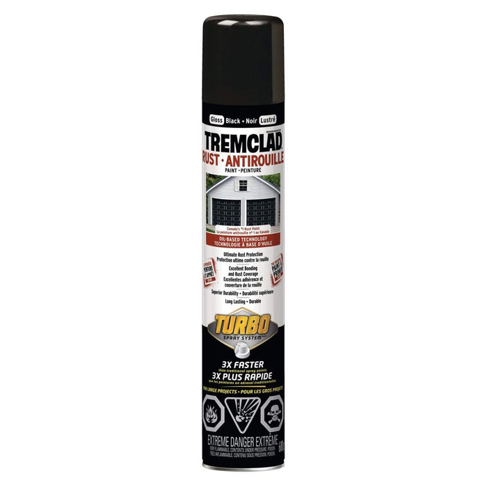 Peinture antirouille en aérosol - Tremclad Turbo - Noir - Fini lustré - 680 g