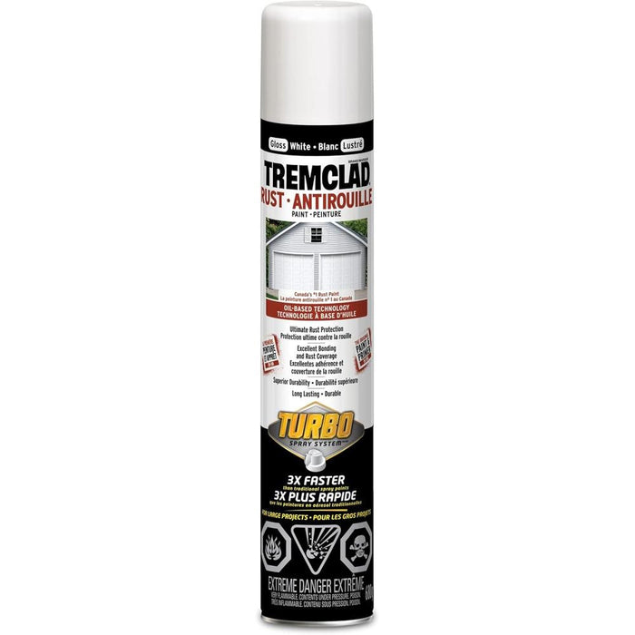 Peinture antirouille en aérosol - Tremclad Turbo - Blanc - Fini lustré - 680 g