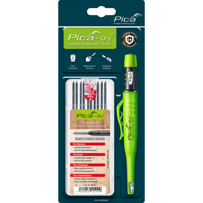 Crayon Pica-Dry® avec 8 mines de menuisier, graphite H