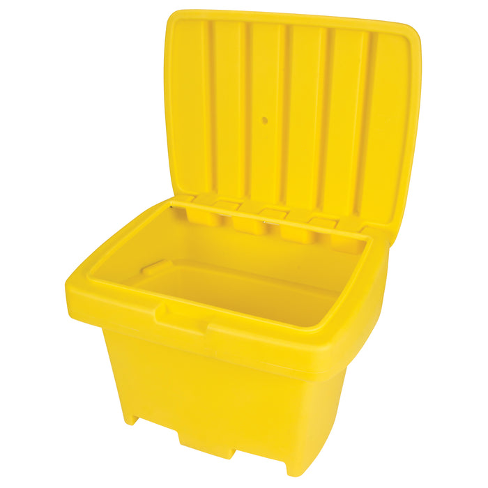 Conteneur robuste jaune, pour sel et sable.