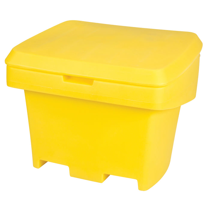 Conteneur robuste jaune, pour sel et sable.