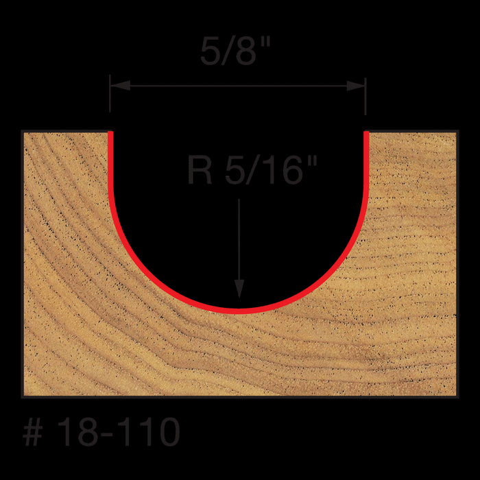 Mèche à bout rond, rayon 5/16", (5/8"x7/16") à tige 1/4"