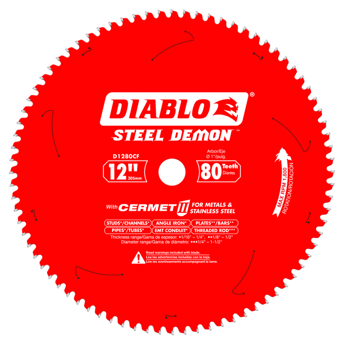 Lame à dents Cermet, à métaux ferreux (12"x80 dents)