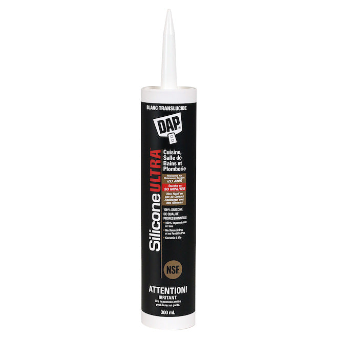 Scellant au silicone ULTRA DAP pour cuisine et salle de bain - Blanc translucide - 300 mL