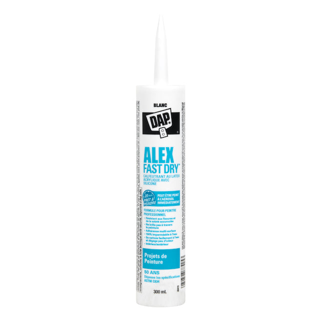 Scellant au latex acrylique et silicone Alex Fast Dry DAP - Blanc - 300 mL